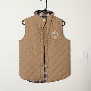Marley Lilly Tan Quilted Reversible Plaid Monogram Vest